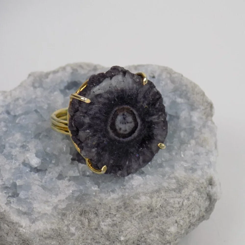 vintage boho statement ring black agate gemstone